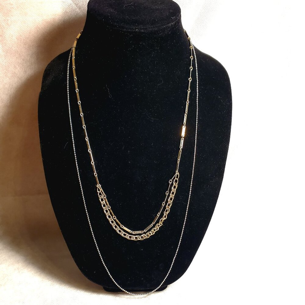 Vintage Long Two-Tiered Silver Necklace